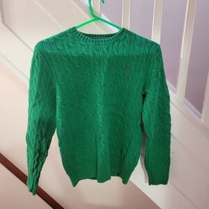 EUC Polo Ralph Lauren Green Cableknit Crewneck Sweater
